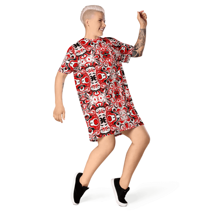 Red Abstract Swirls T-Shirt Dress product image (9)