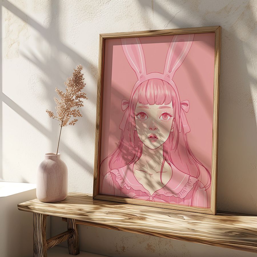 Pink Rabbit Girl Coquette Art Print product image (25)