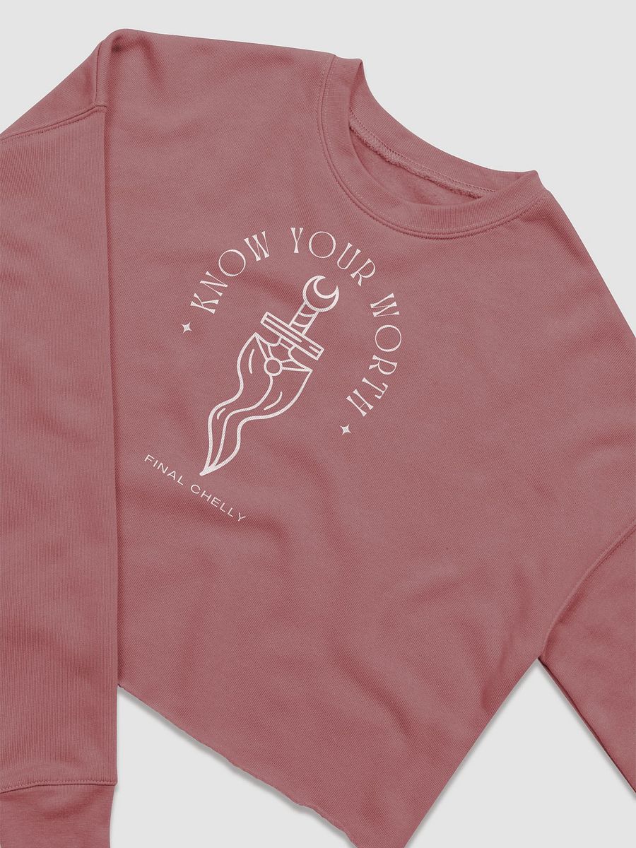 Know Your Worth Womens Printed Fleece Crop Top Sweatshirt Mauve product image (2)