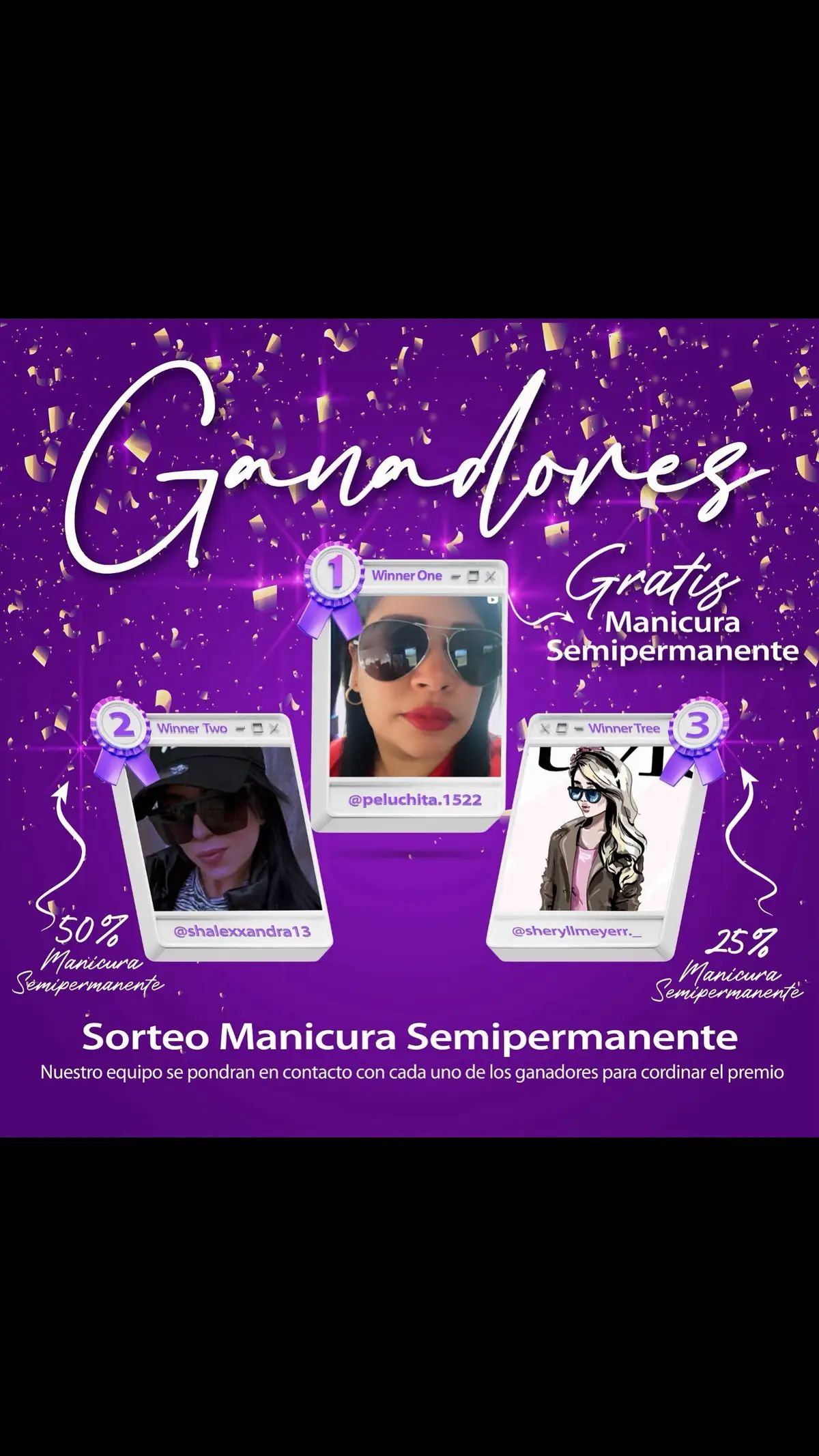 ¡Él sorteo ha terminado y los ganadores son @peluchita.1522, Ganador 1 - @shalexxandra13 , Ganador 2 - @sheryllmeyerr._ , Ganador 3 . ! 🎉Felicidades a los ganadores. Gracias a todos los que participaron.  🎁 Para reclamar tu premio envía un mensaje directo a nuestra cuenta y mi equipo se contactará para  coordinar la entrega  ¡En hora buena a los ganadores.   #sorteo#sorteos#manicurasemipermanente#regalo#diadelamadre#madre#madres#uñas#centrodeuñas#nail#manicure#pedicura#semipermanente#acrilico#acrigel#nivelacion#nails#care.