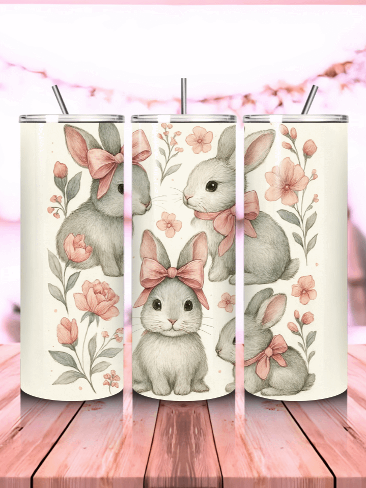 Bunny Coquette Tumbler Wrap PNG – 20oz Skinny Sublimation Design with Cute Spring Bunny & Playful Floral Accents – Perfect Gift for Easter and Spring – 300 DPI Instant Digital Download product image (1)