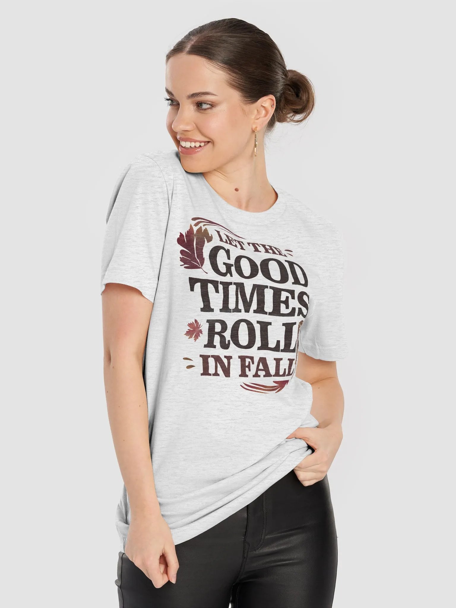 “Let the Good Times Roll in Fall” t-shirt, Autumn spirit shirt, Uplifting fall apparel, Celebrate fall adventures, Unique gifts for autumn lovers, Nature-inspired fashion, Fall positivity apparel product image (8)