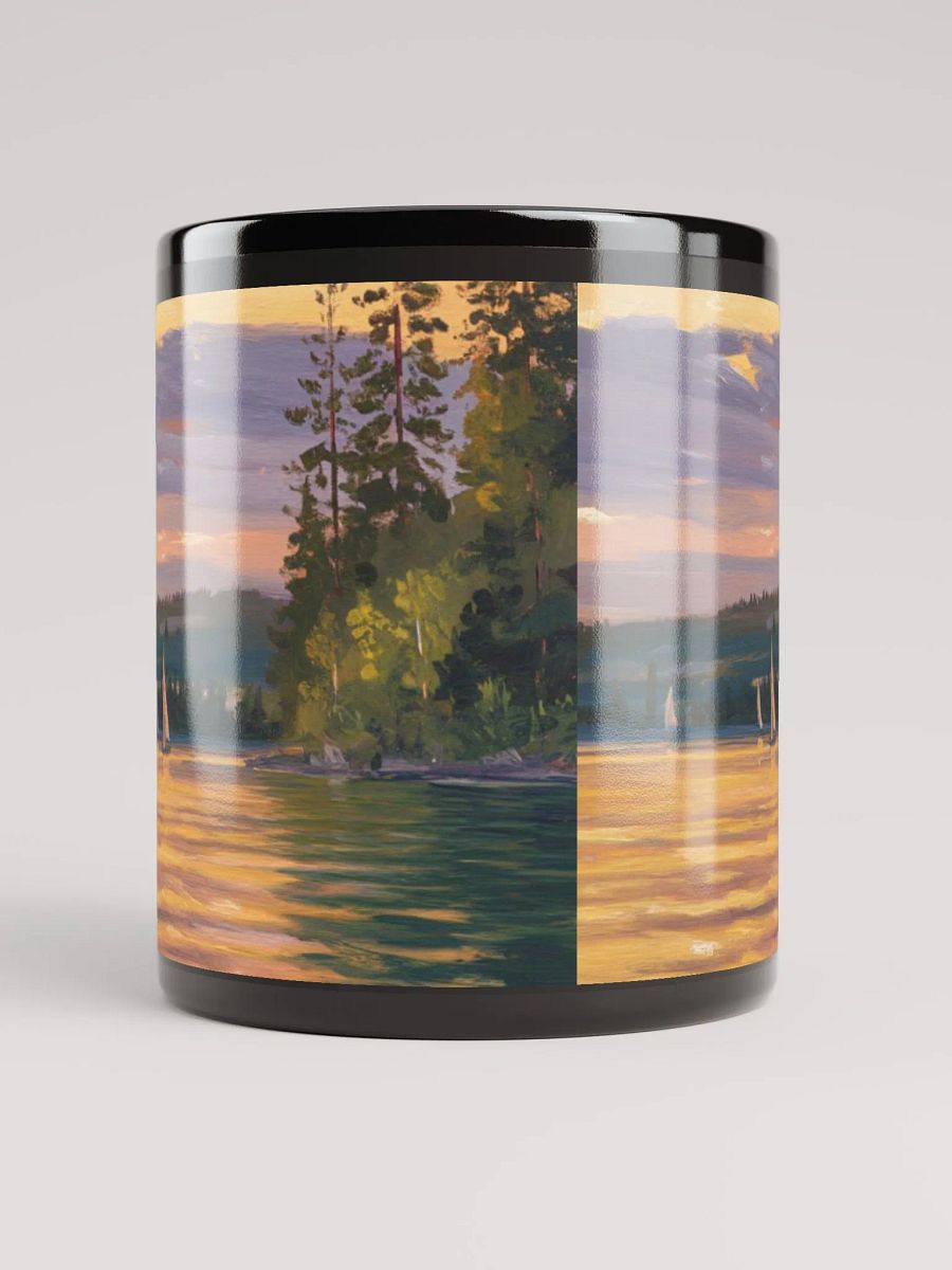 Sunset Lake Sailing, Black Glossy Mug product image (7)