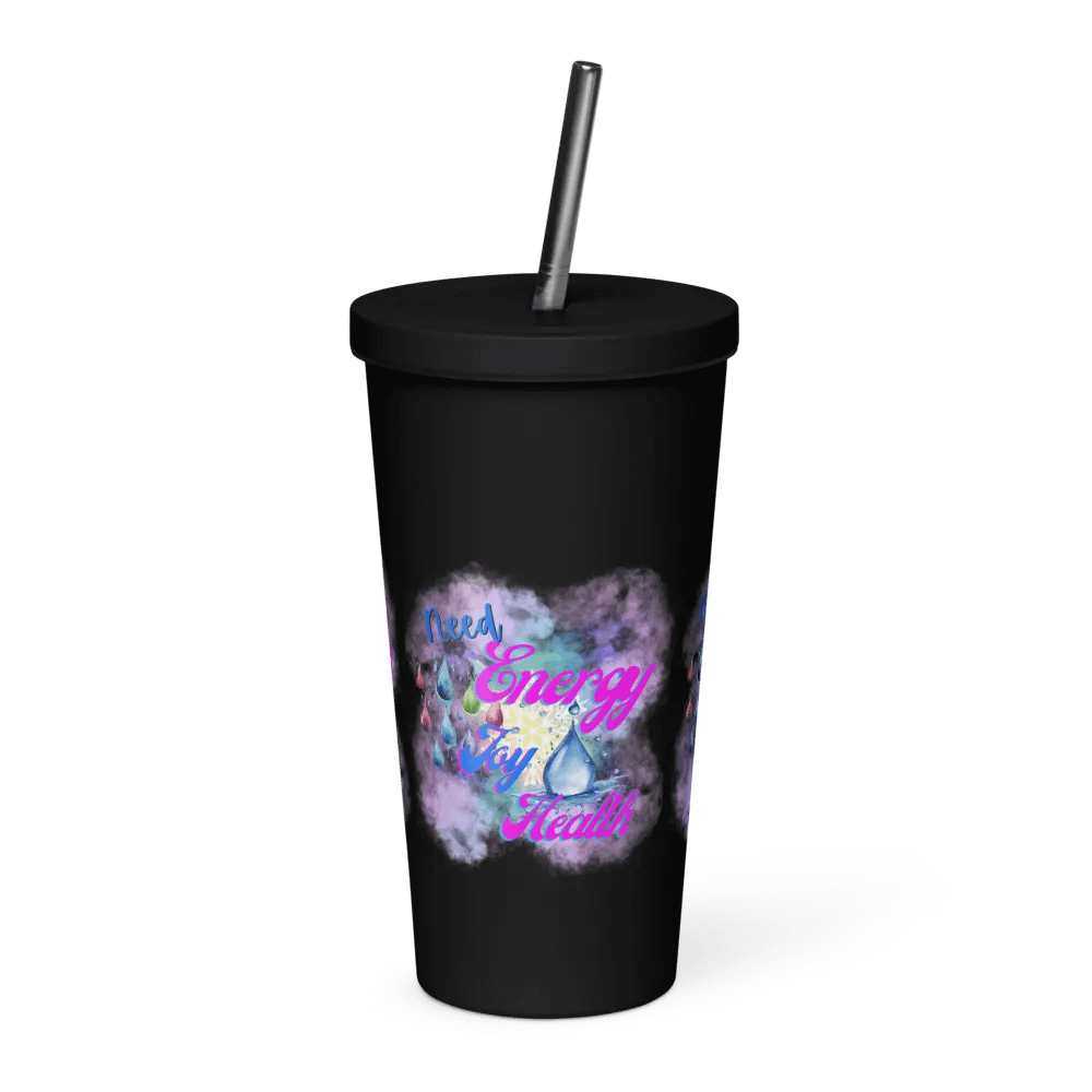 Insulated Tumbler with straw  with beautiful swirly  water drop splash and drops design, product image (1)