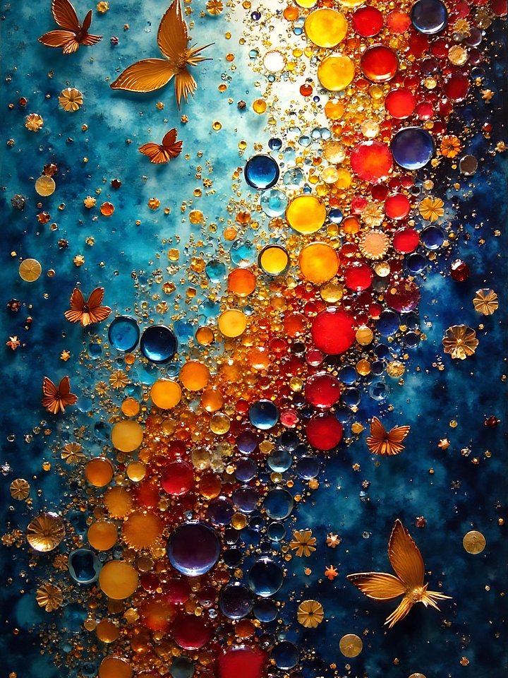 Butterfly Galaxy – Abstract Colorful Wall Art with Gem-Like Orbs & Golden Butterflies | Cosmic Fantasy Decor product image (1)