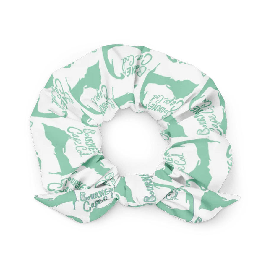 Women's | BOURNE to Cape Cod™ | Hair Tie | Coastal Chic | All-Over Logo Print | Vista Blue Green on White product image (3)