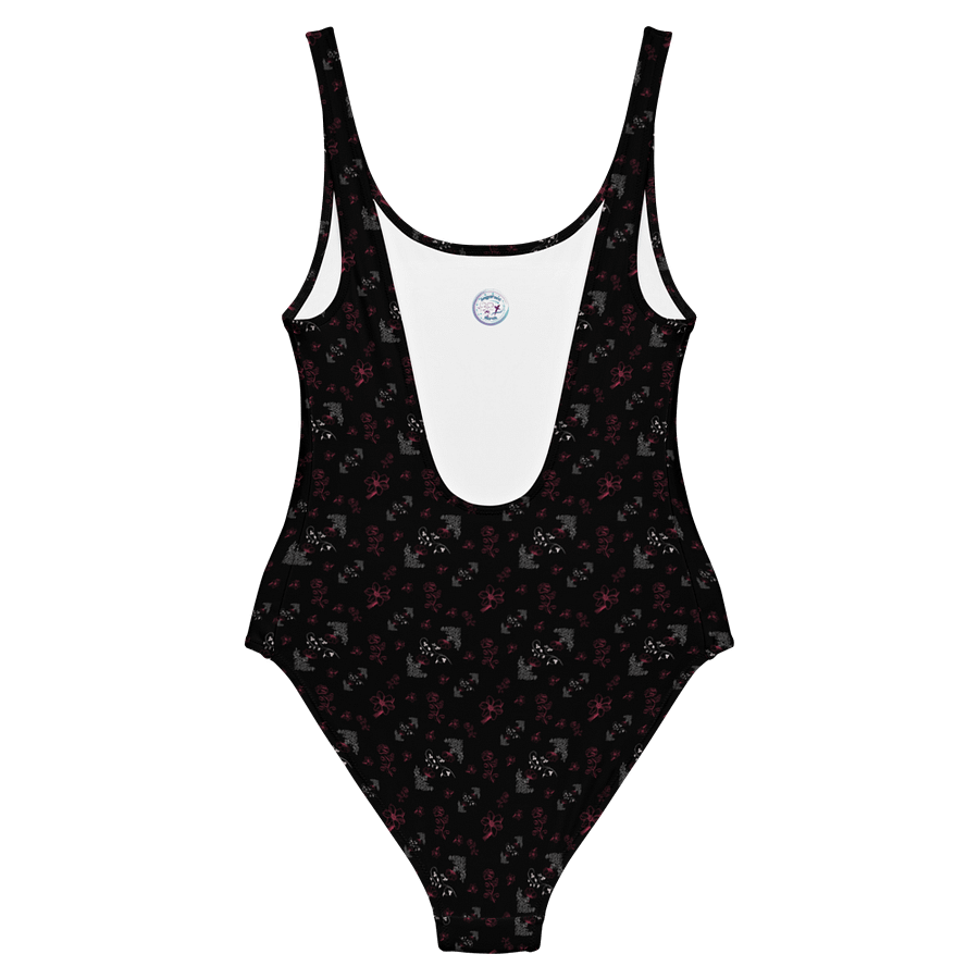 Magenta and White Flowers on Black One-Piece Women's Swimsuit product image (7)
