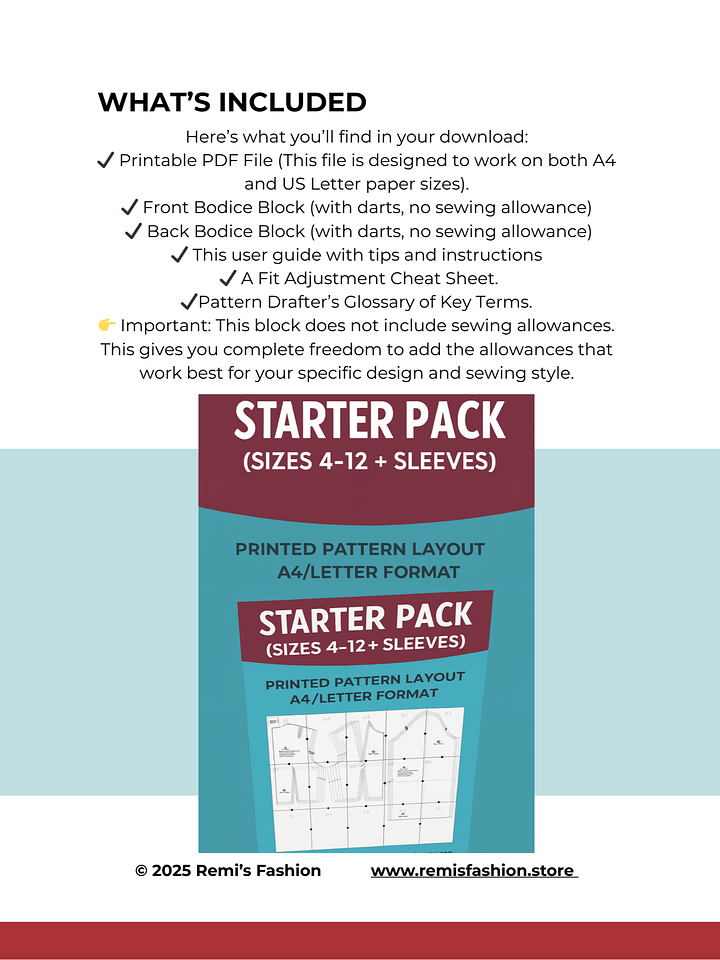 Bodice Block Sewing Pattern Starter Pack PDF (UK Sizes 4-12) product image (2)