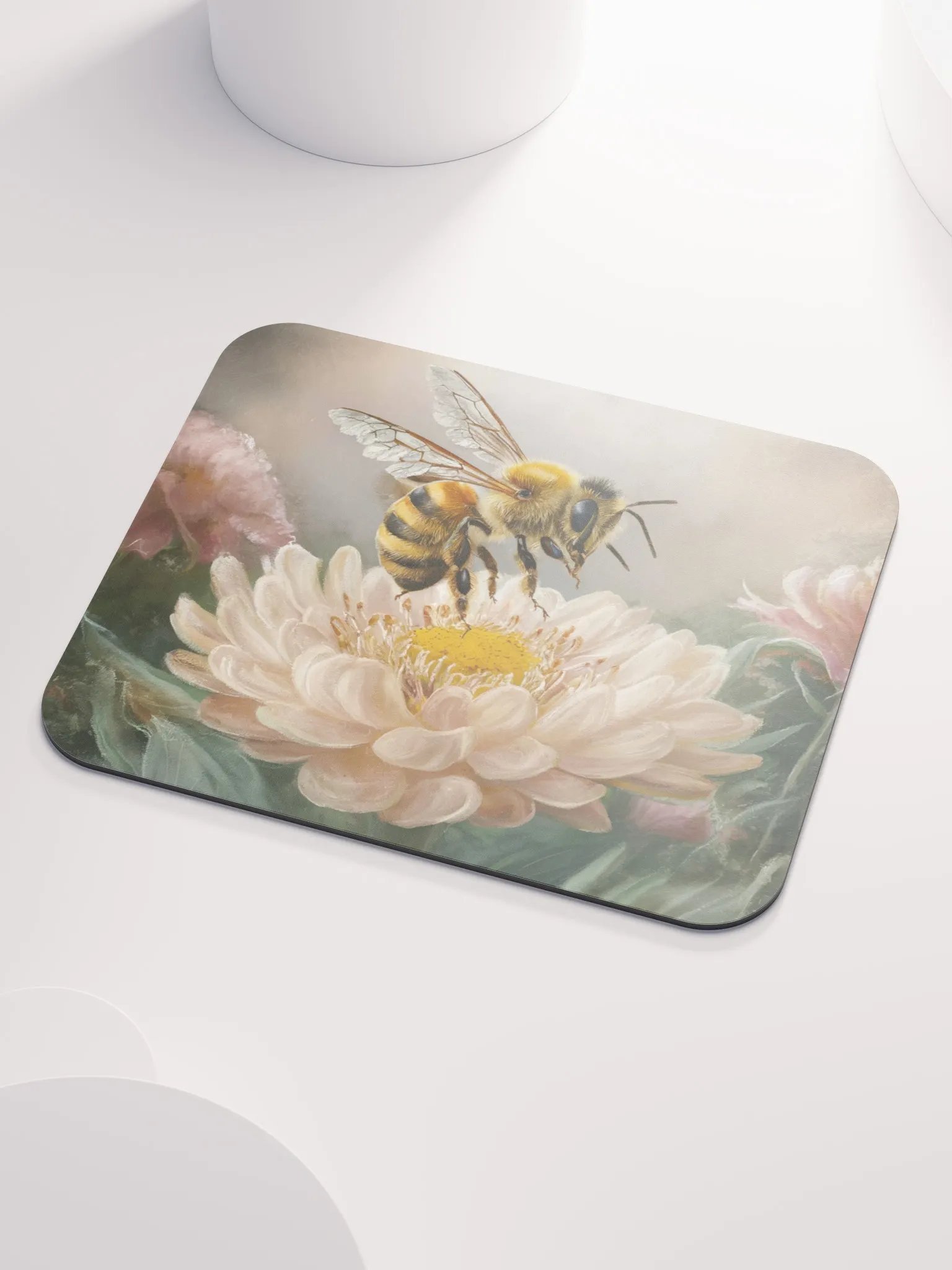Bee in cream colored flower Mousepad product image (5)