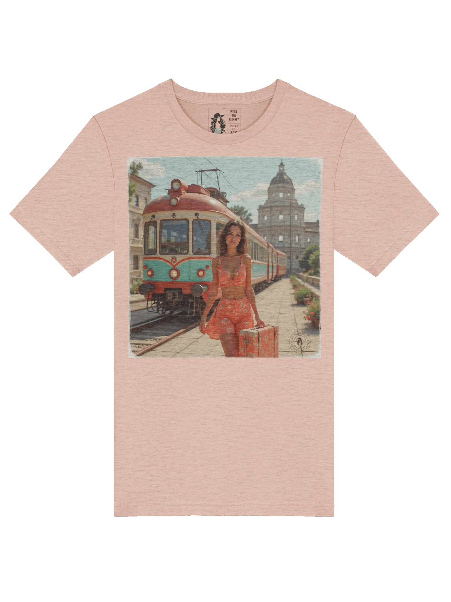 Retro Tram Travel T-Shirt – Floral Two-Piece Wanderlust Style product image (30)