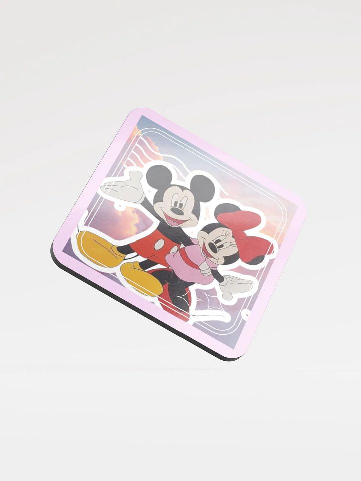 Mickey and Minnie mouse (art by Dina R.) colorful style acrylic painting picture - Glossed Cork Coaster product image (1)