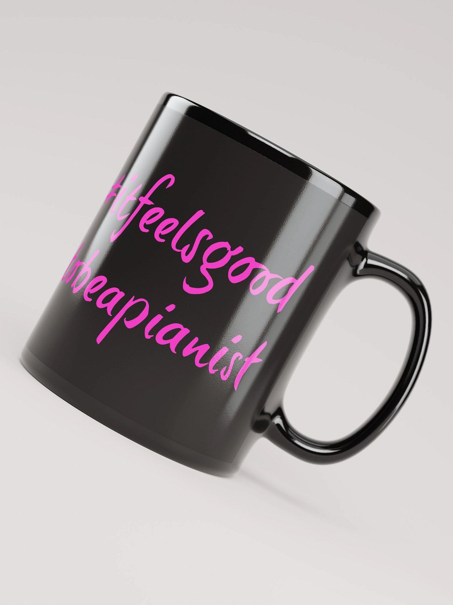 "It Feels Good to Be a Pianist" Black Glossy Mug with Neon Pink Script product image (4)