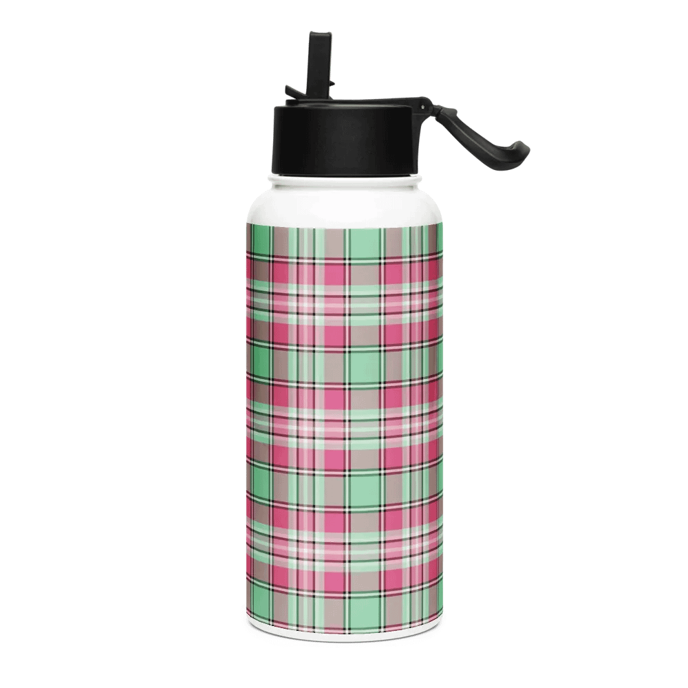 Mint Green and Pink Plaid Water Bottle product image (2)