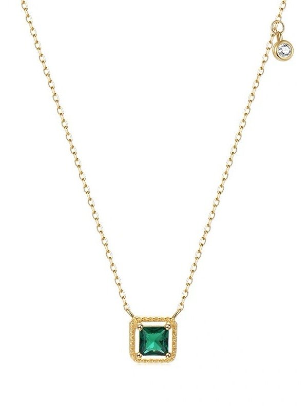 Vintage Green Square Pendant Necklace | 18k Gold Plated product image (1)