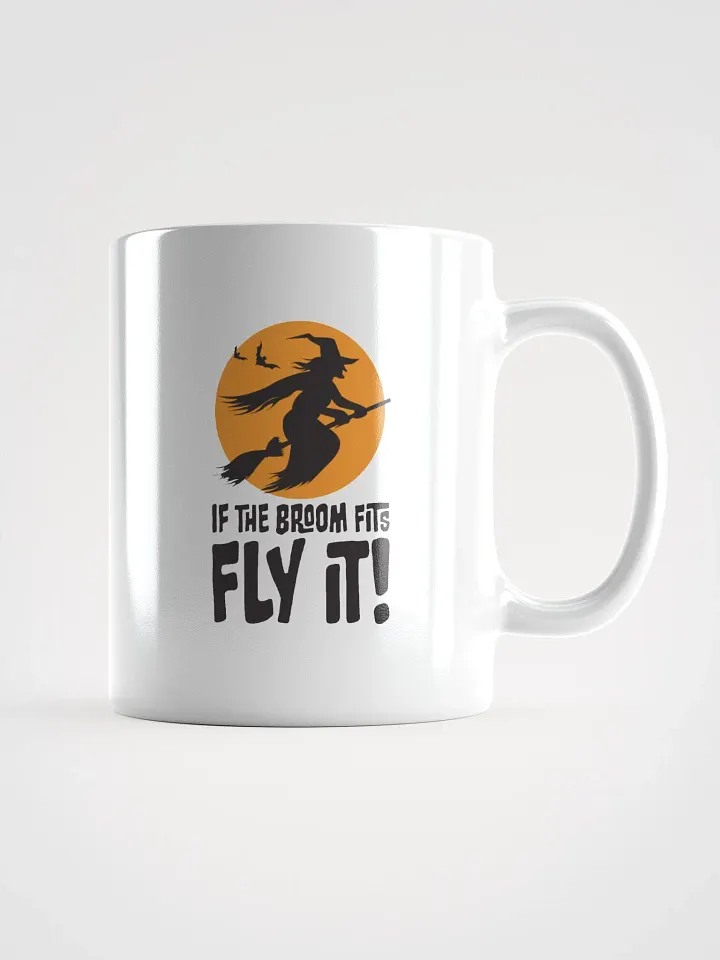 If the Broom Fits Ride it Mug | Halloween Witch Coffee Cup | Retro Spooky Fall Drinkware. product image (1)