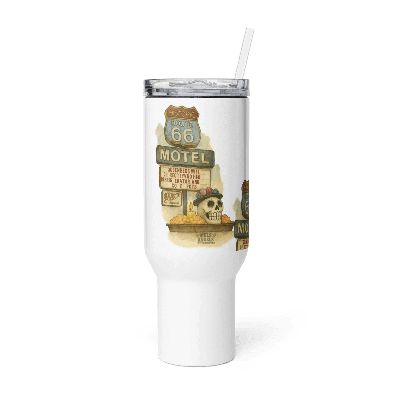 Route 66 Day of the Dead Travel Mug – Mel’s Angels Motel Skull Día de los Muertos Tumbler product image (8)