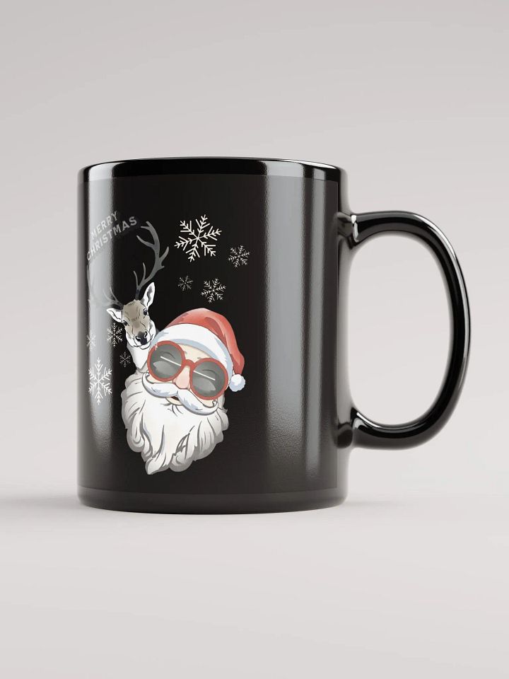 Cool Santa and Hip Reindeer Black Mug product image (2)
