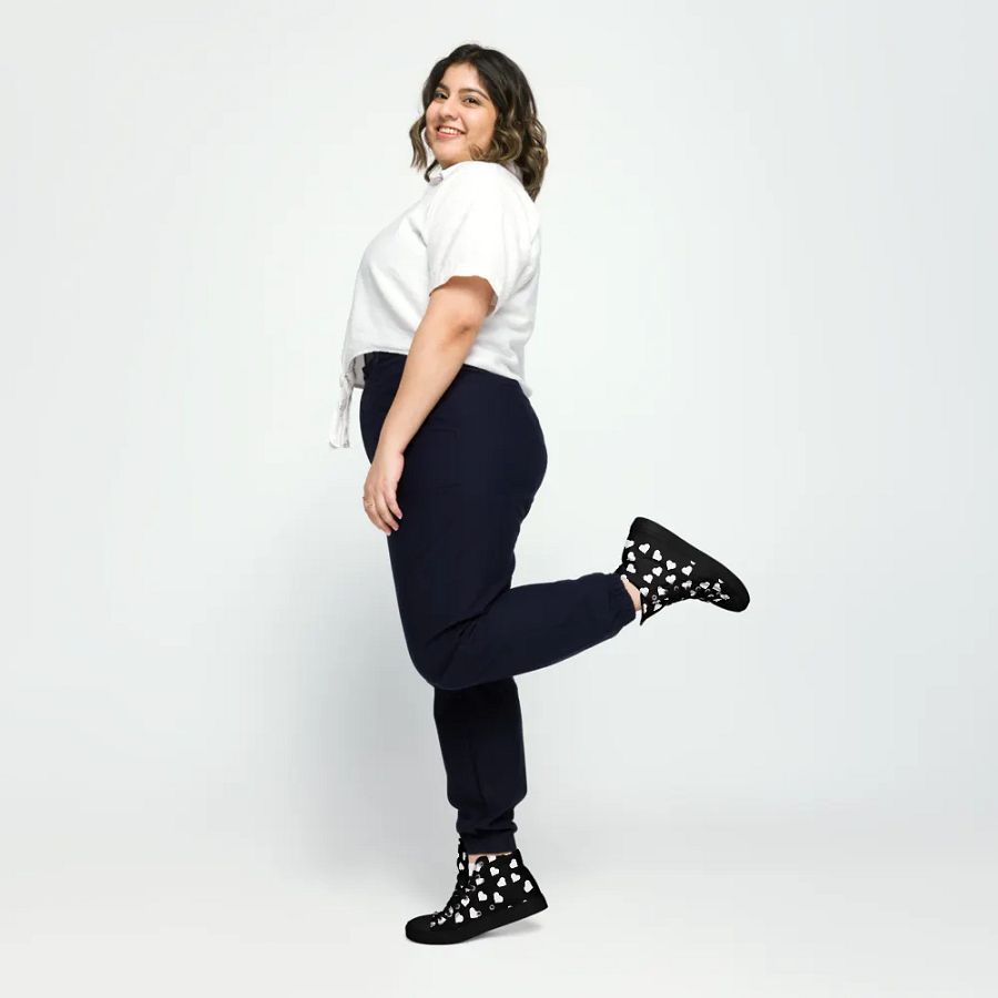 Love Pattern 5 Black and White Ladies High Top Canvas Shoes product image (3)