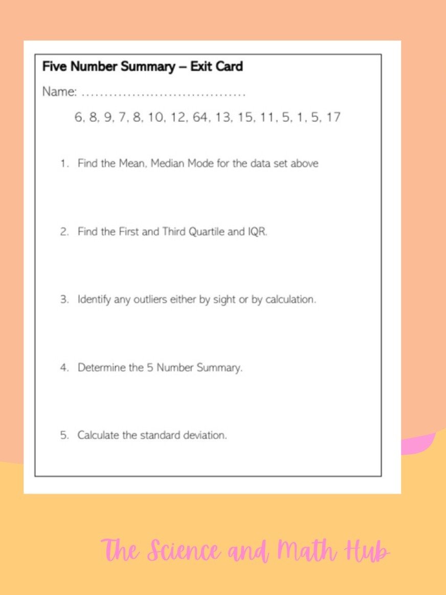 Five Number Summary Exit Card product image (1)