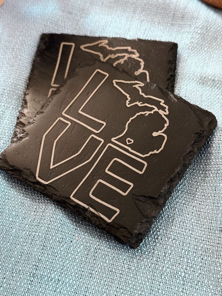 Michigan Love Slate Coasters (4 pack) - Because Your Drink Deserves a Mitten Hug! product image (1)