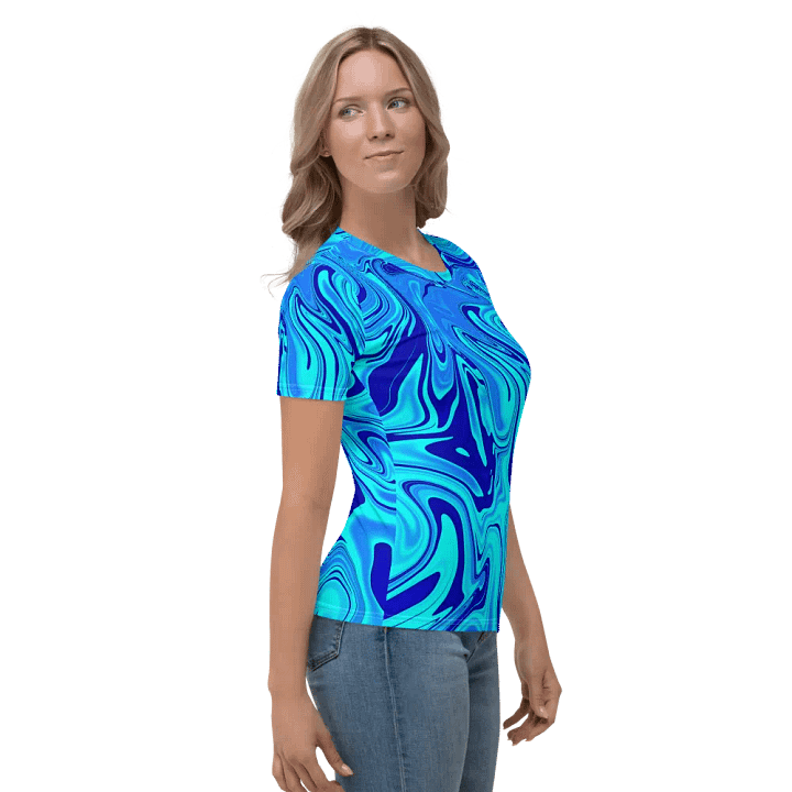 Women's Crew Neck Tshirt - Light and Dark Blue Digital Fluid Art product image (2)