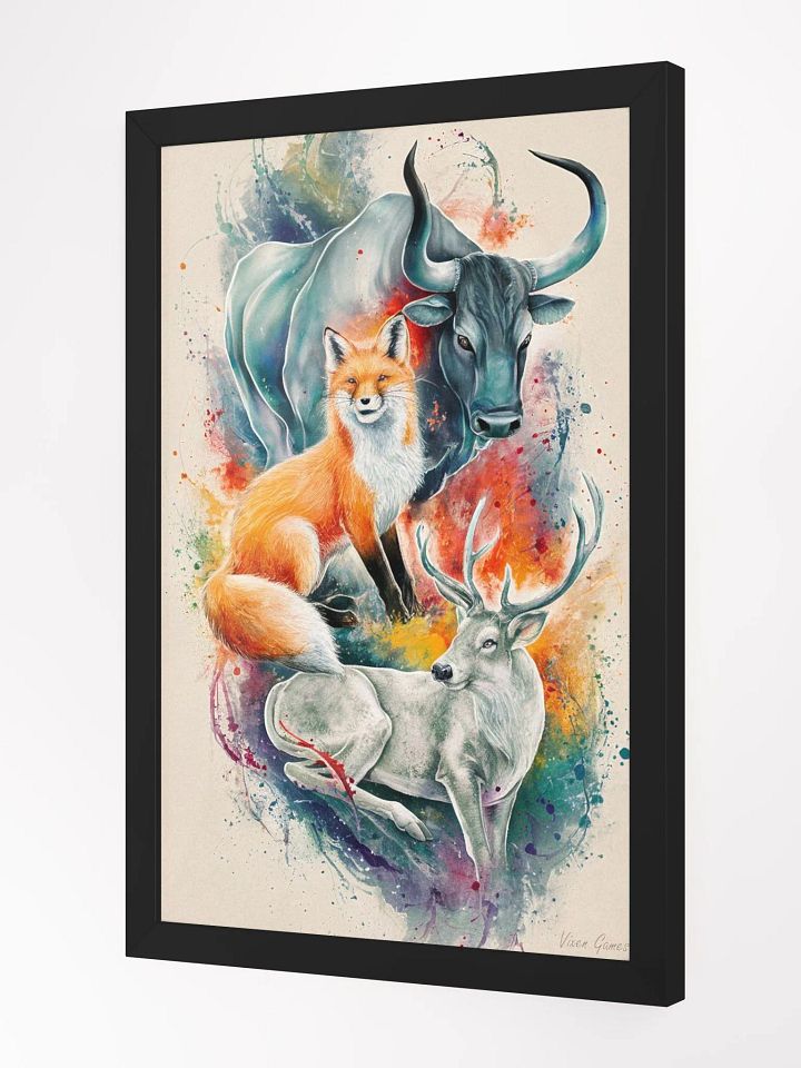 Framed Colorful Mystic Vixen Stag and Bull Art Print product image (6)