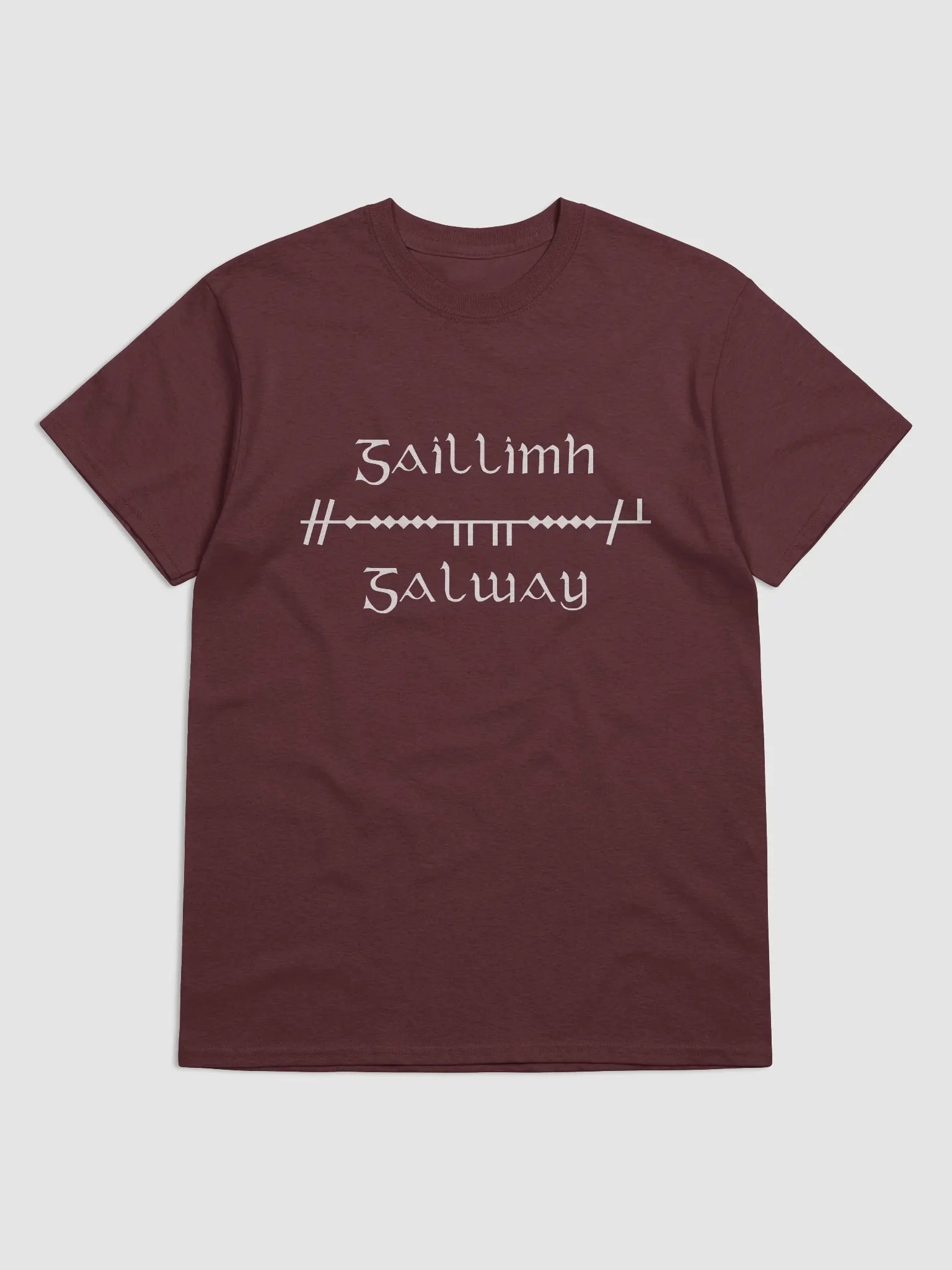Galway/Gaillimh Scholastic style Ogham Maroon printed T-shirt product image (1)