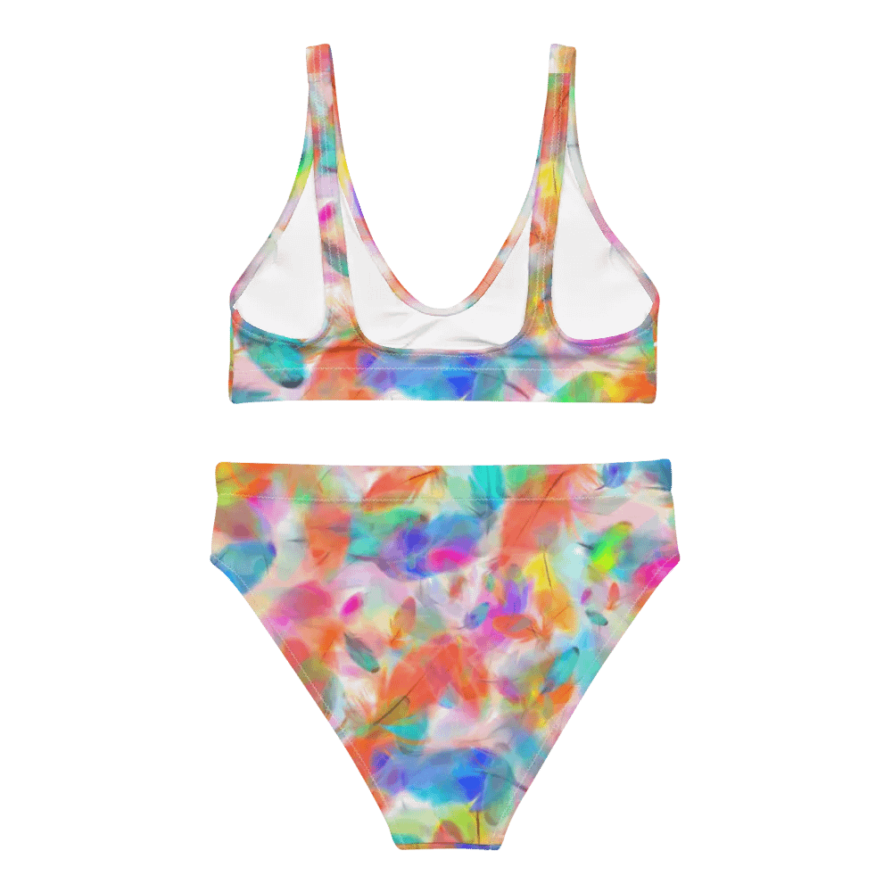 Colorful Feather Pattern Design High Waisted Bikini - v4 product image (4)