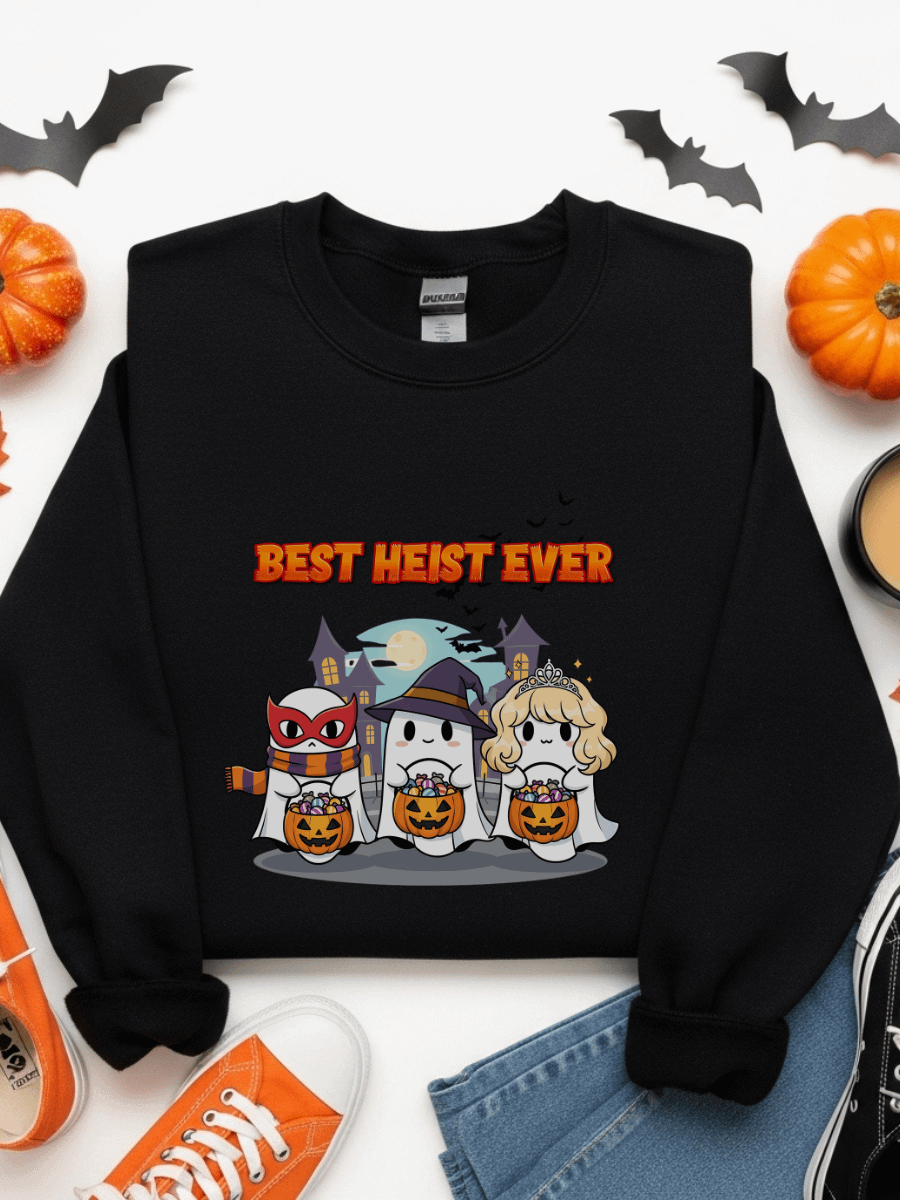 Best Heist Ever Halloween Sweatshirt For Women – Cute Funny Ghosts Trick-or-Treat Sweater, Cozy Spooky Season Pullover For Women product image (4)