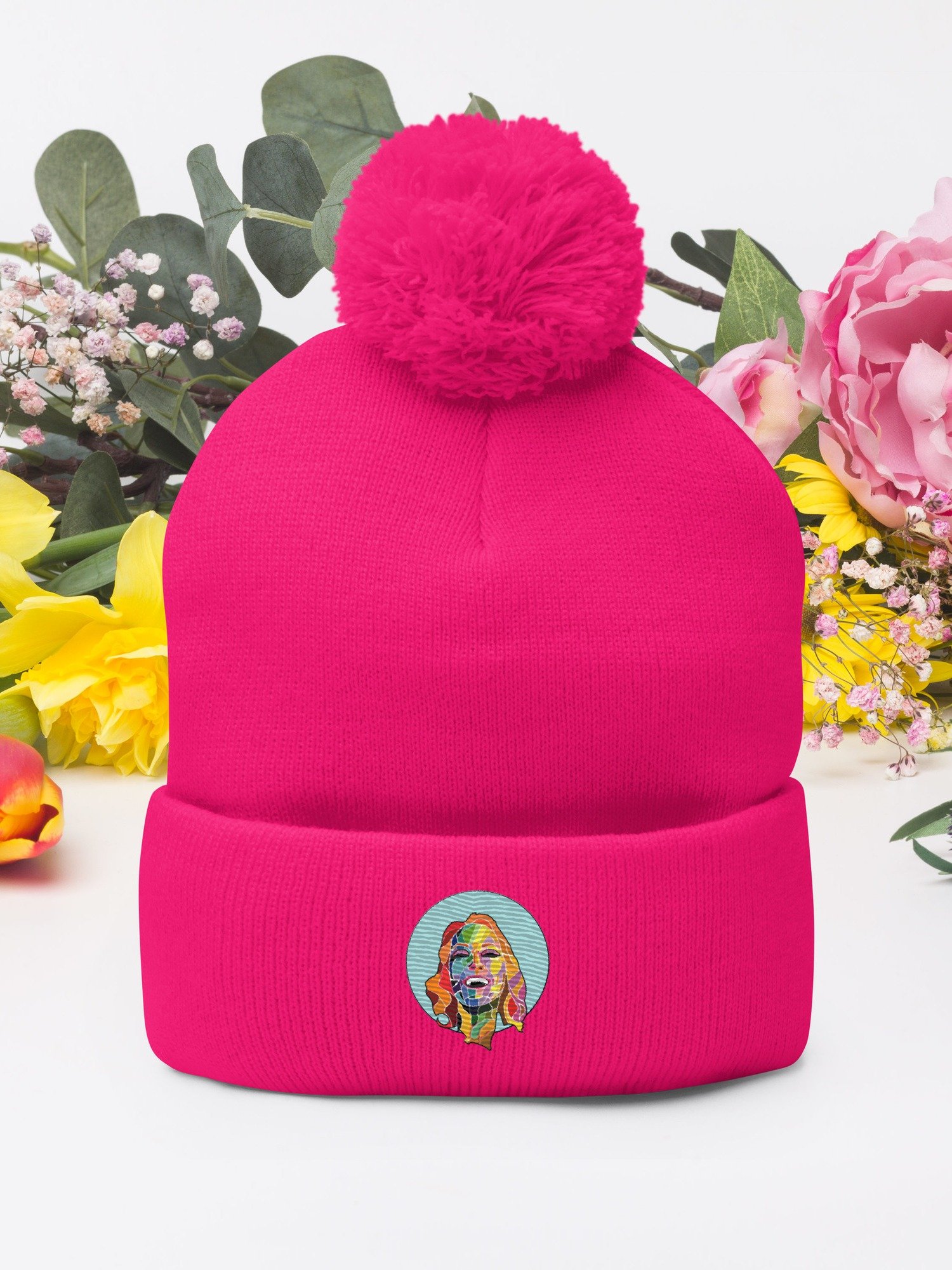 Clisare Pom-Pom Knit Beanie with UNLIMITED Colour Embroidery product image (1)