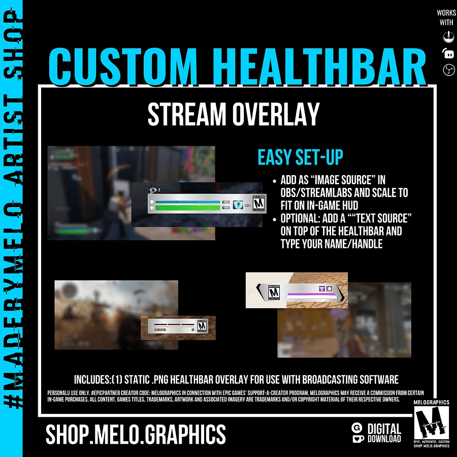 Custom Healthbar Stream Overlay: Fortnite Apex Legends, Warzone | #MadeByMELO product image (6)