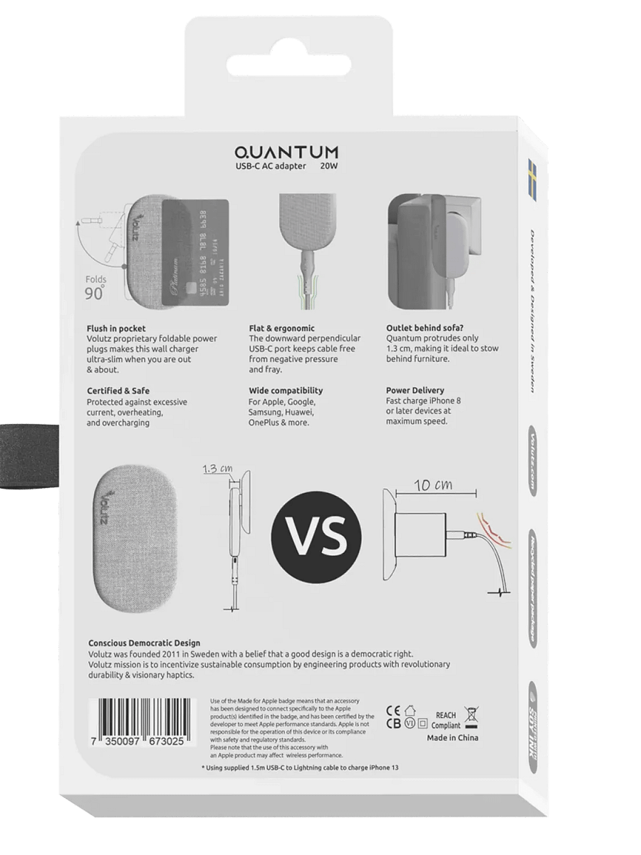 Quantum I 20W Ultra-flat USB-C Wall Charger with Lightning Cable, Snow-White product image (4)
