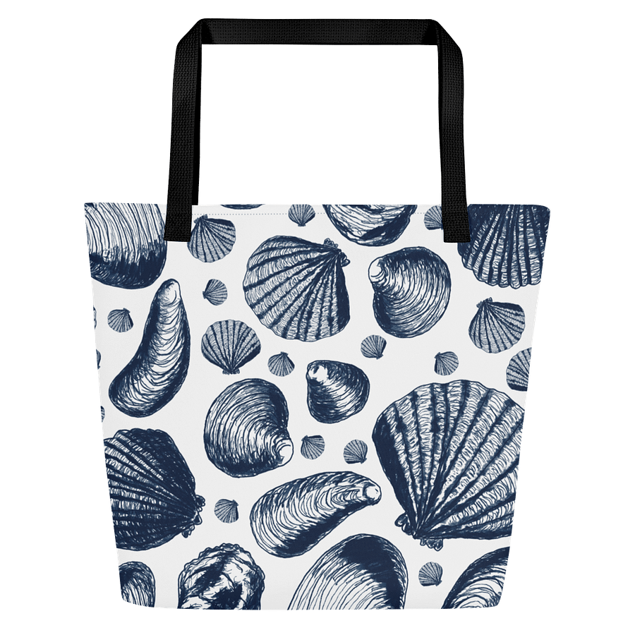 New England Tidal Treasures | Dark Blue Shell Illustrations on Crisp White | Tote Bag by Monique Faella Designs™ product image (3)