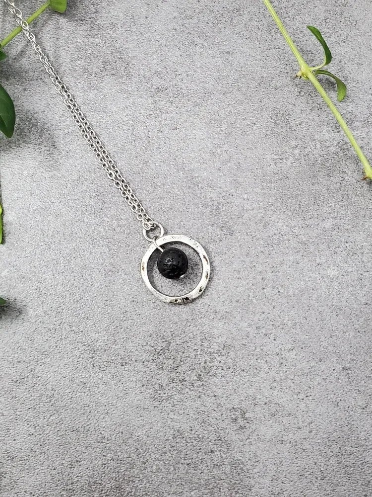 Minimal Circle Aromatherapy Necklace • Lava Stone Diffuser Necklace • Stainless Steel Minimalist Jewelry product image (1)