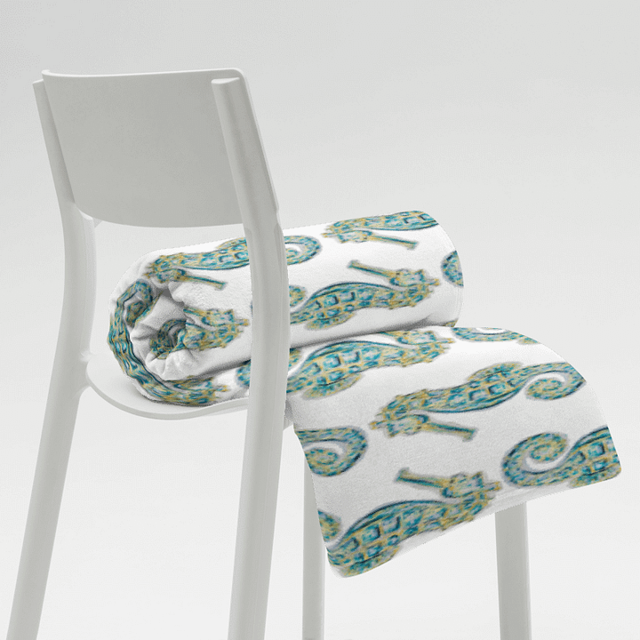 Painted Seahorses on White | Cozy Coastal Throw Blanket | by Monique Faella Designs™ product image (1)