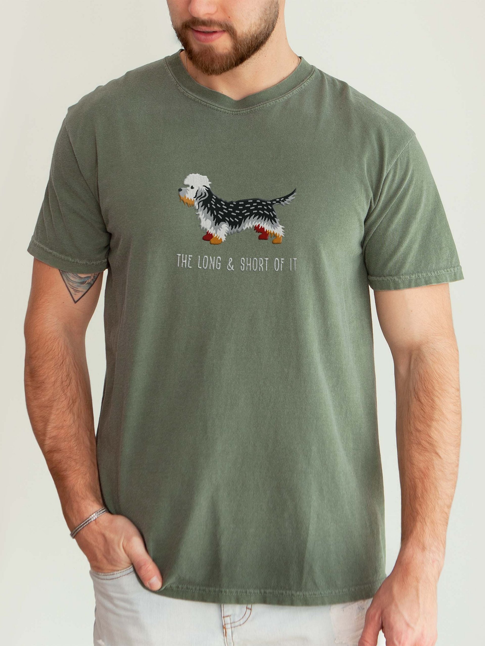 The Long and Short of It T-Shirt(Embroidered) of a Dandie Dinmont Terrier(Pepper) product image (2)