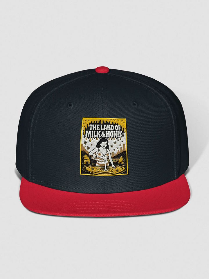 Red "THE LAND OF MILK & HONEY" Snapback Cap product image (1)