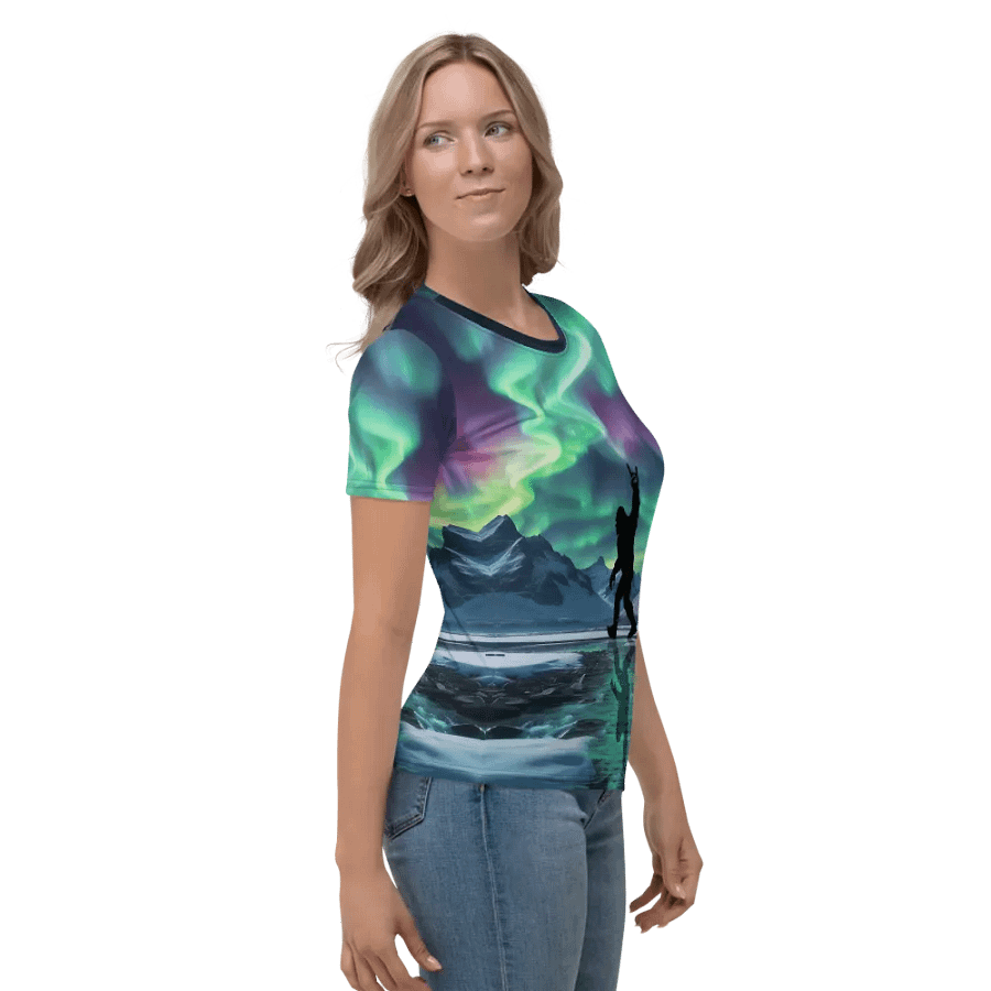 Bigfoot Shaka Sign Northern Lights All Over Print T-shirt product image (4)