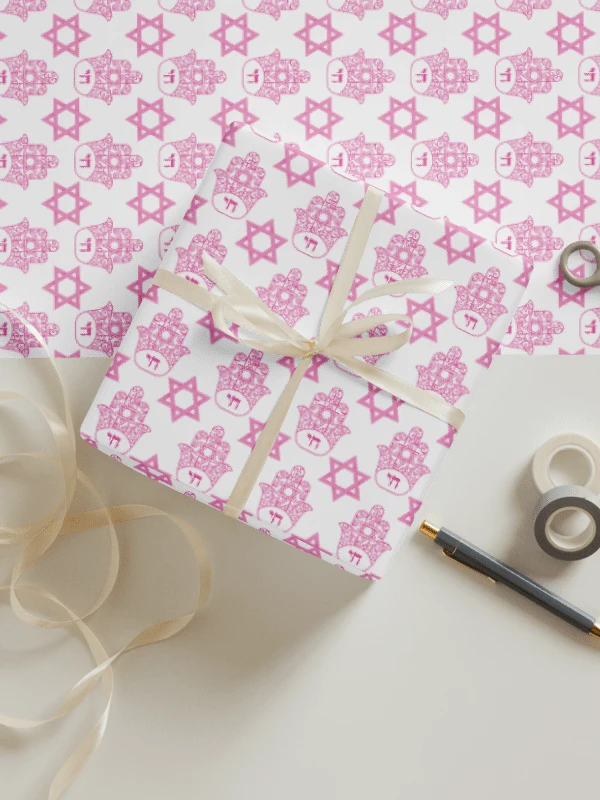 Pink Wrapping Paper- Hamsa & Star of David product image (1)