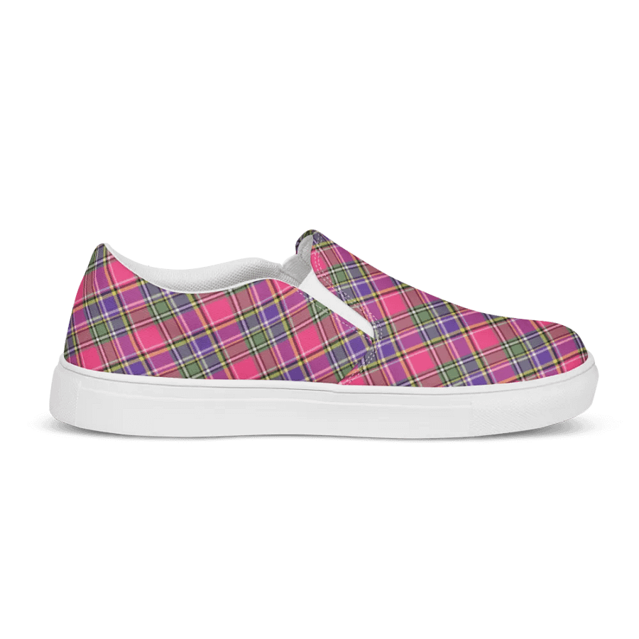 Pink and Purple Vintage Plaid Women's Slip On Shoes product image (5)