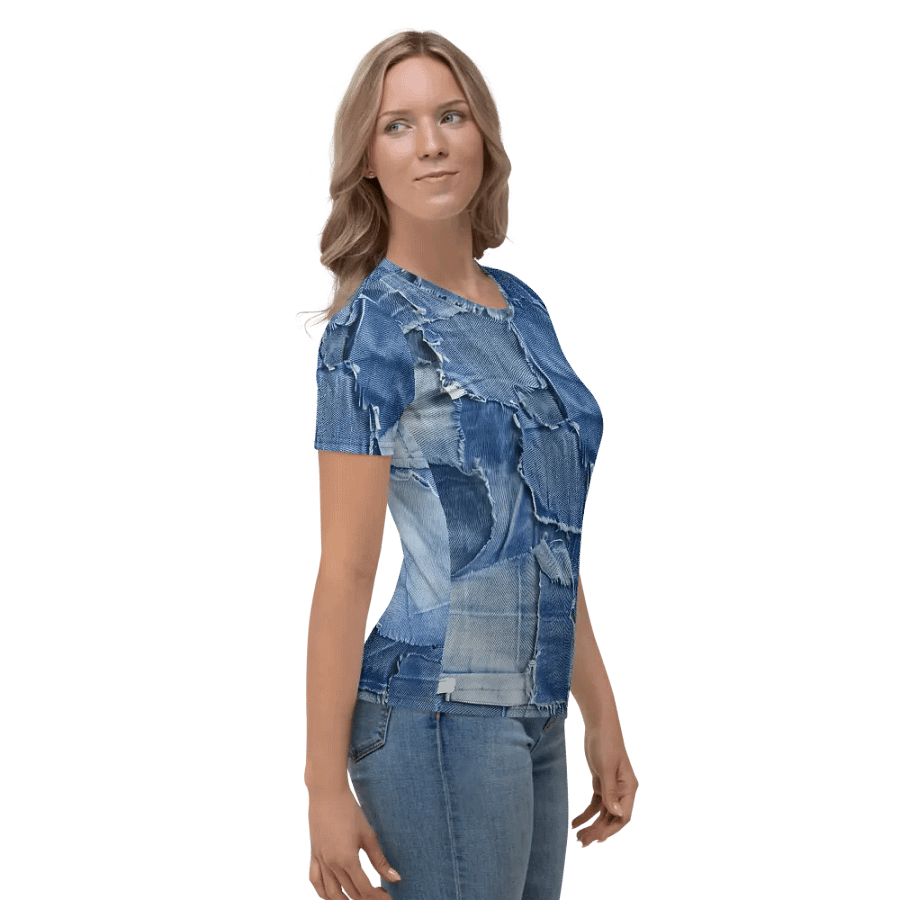 Rip Denim Look Women Crew Neck T-Shirt product image (4)