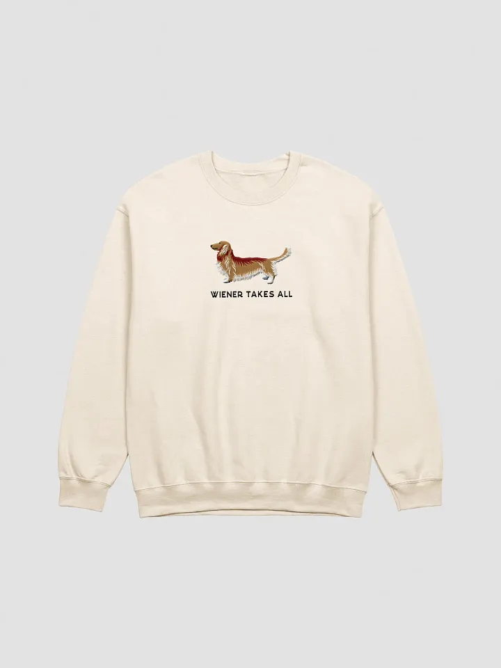 Wiener Takes All Sweatshirt (Embroidered) of a Longhaired Dachshund(Tan) product image (13)