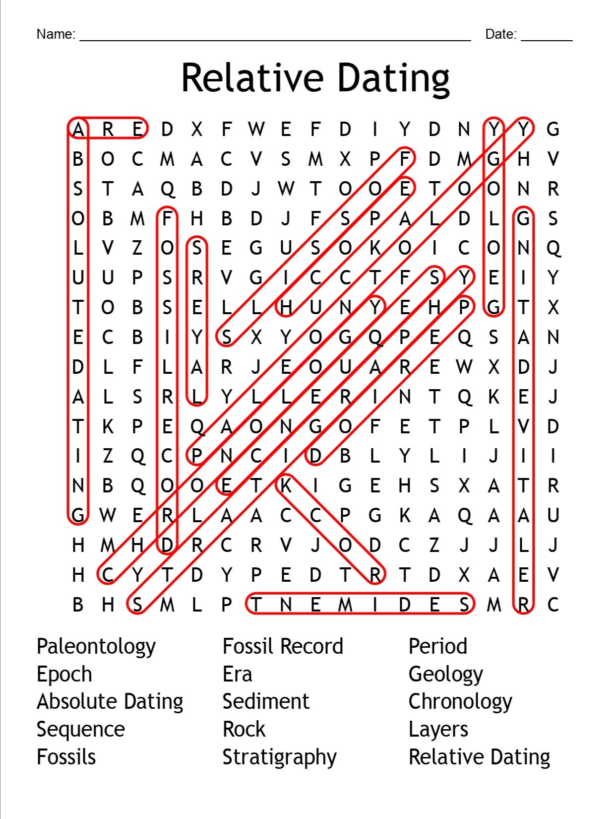 Printable Relative Dating Word Search – 15 Key Terms! product image (2)