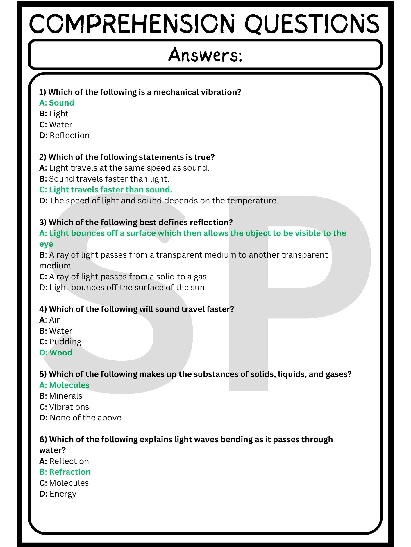 Light and Sound READING COMPREHENSION | MULTIPLE-CHOICE QUIZ & ANSWER KEY product image (4)