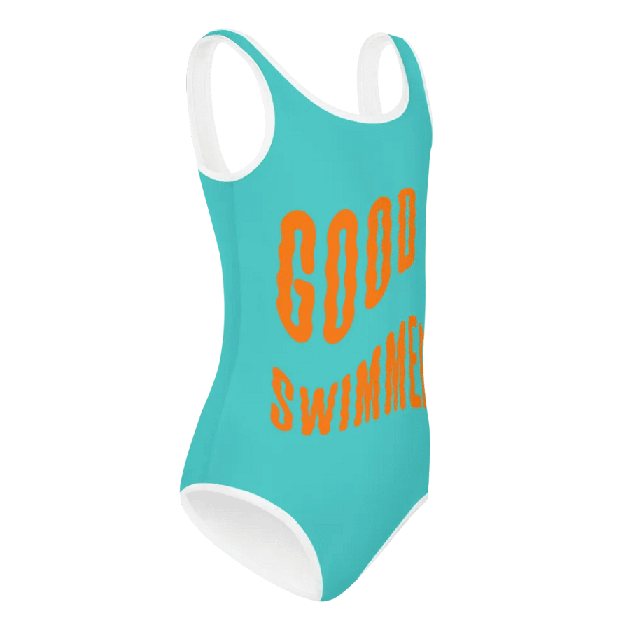 Good Swimmer Orange on Turquoise Kids Swimsuit product image (6)