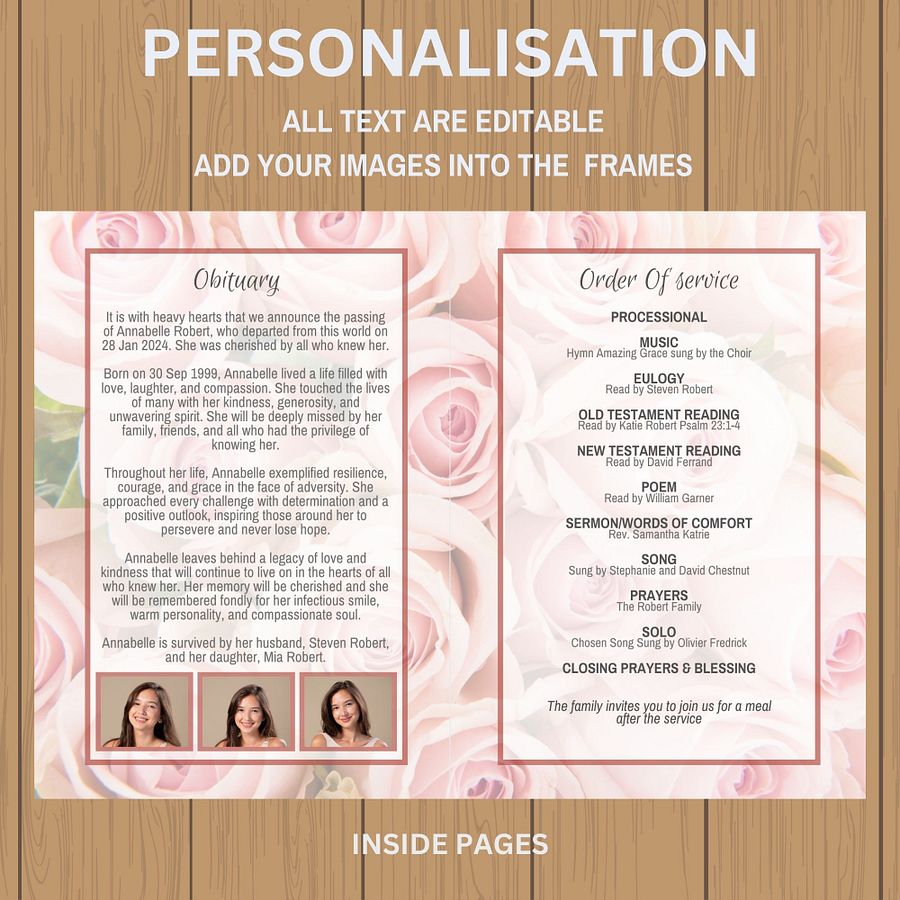Pink Roses Funeral Program Canva Template product image (7)