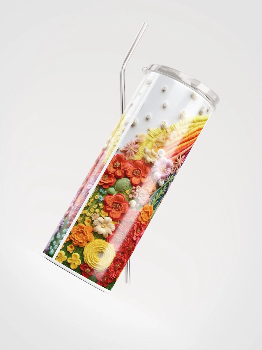 🌈 Embroidered Rainbow Stainless Steel Tumbler | Eco-Friendly 20oz Cup with Reusable Straw product image (4)