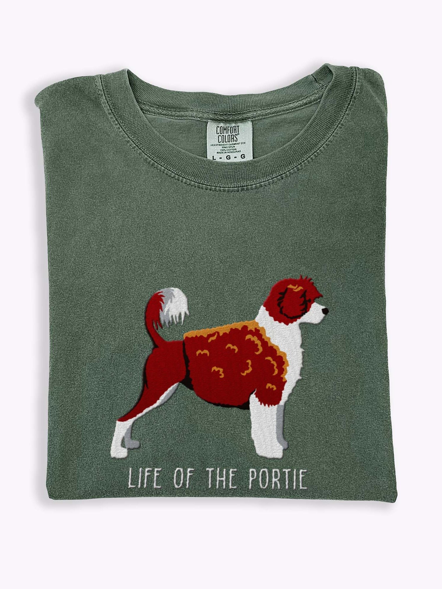 Life of the Portie T-Shirt(Embroidered) of a Portuguese Water Dog(Chocolate & White) product image (1)