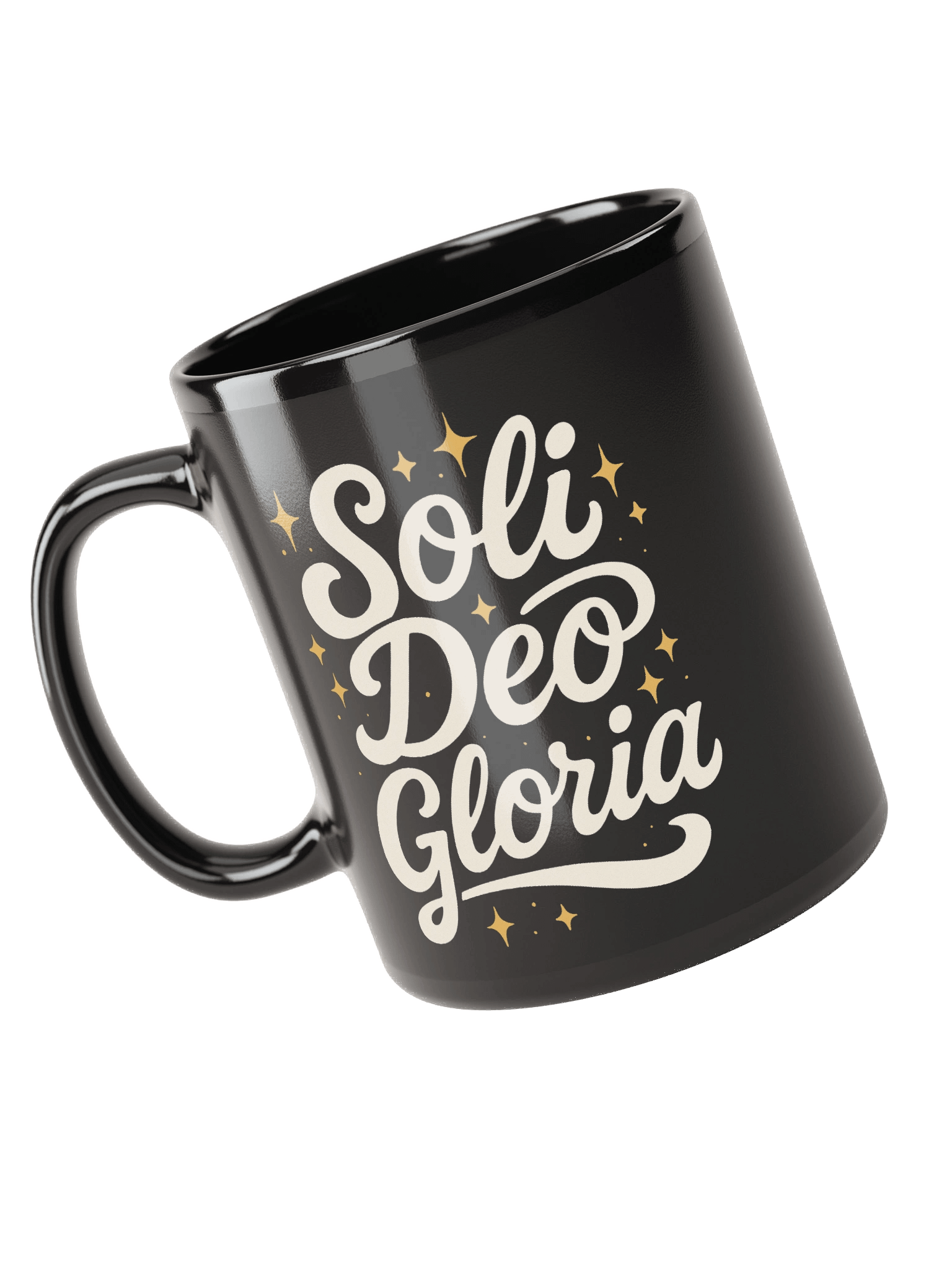 Soli Deo Gloria Black Mug – Reformed Christian Coffee Cup (11oz & 15oz) product image (5)