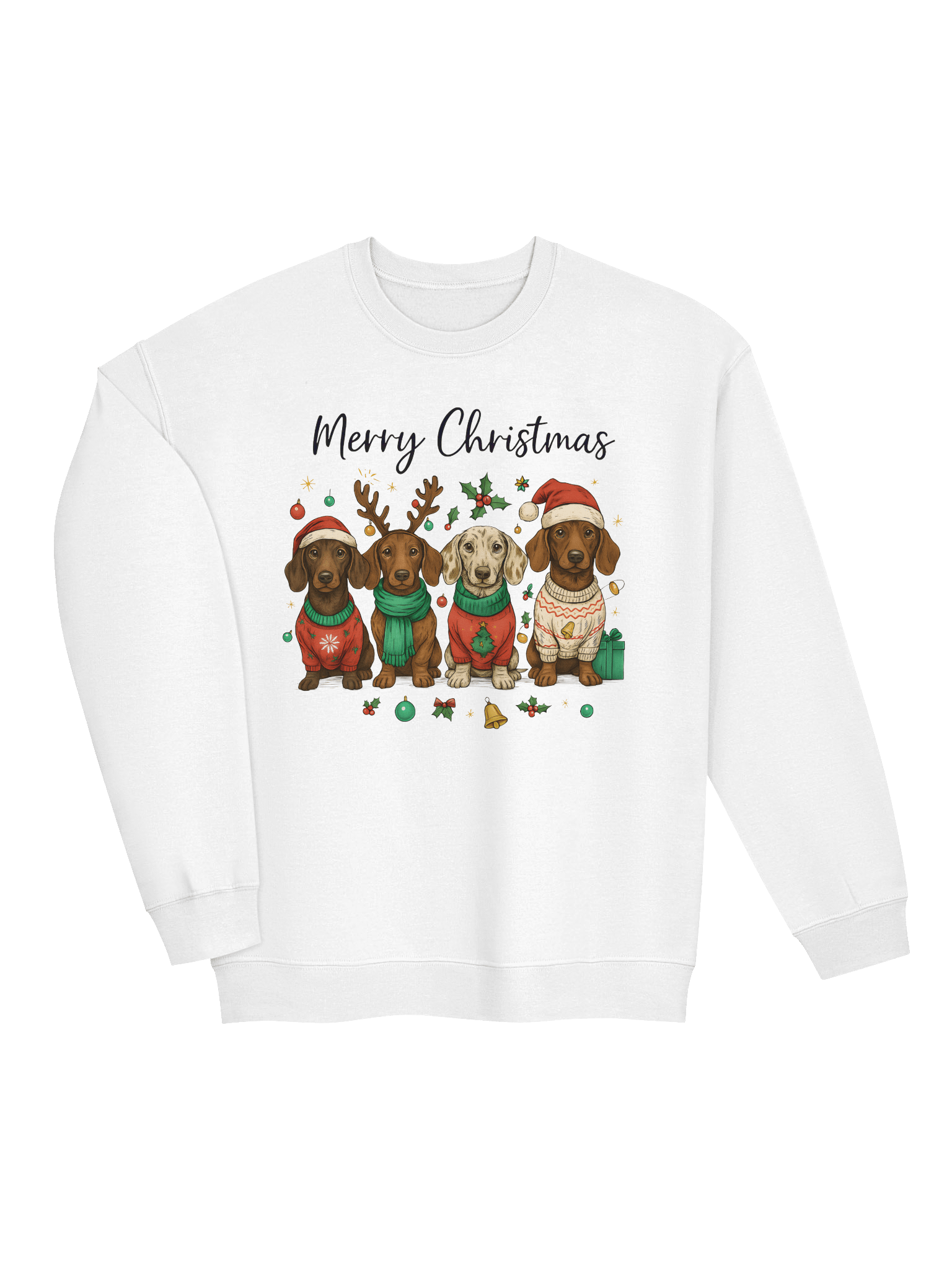 Merry Christmas Dachshund Sweater Sweatshirt – Cute Holiday Dog Art product image (2)